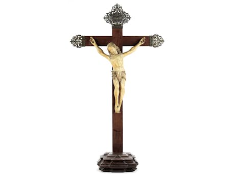Holzkreuz in Palisander mit Dreinagel-Corpus Christi in Bein
